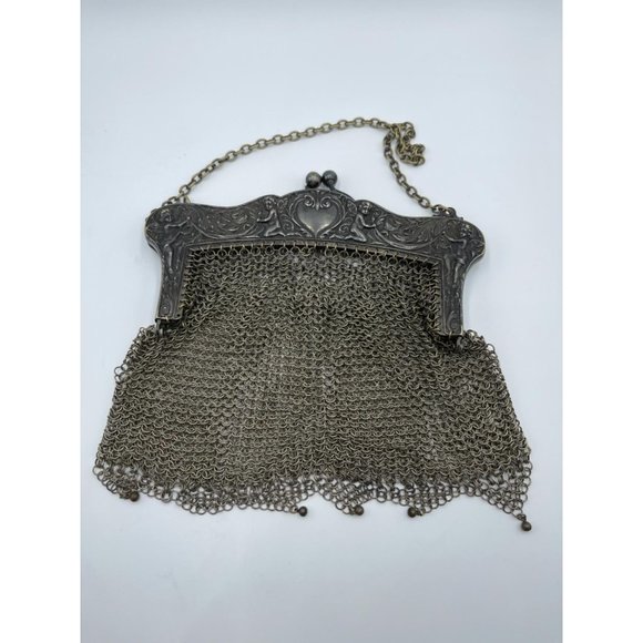 Antique German Silver Chain Mail Evening Bag w/ Ch - Picture 4 of 9
